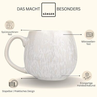 SÄNGER | Korfu Mug Set, 4-Piece, 4-Person Coffee Cups, Handmade Stoneware Mug, Dishwasher-Safe Tea Cup Set, Cream-Colored Coffee Cup Set with Sandy Texture, 300 ml | PREMIUM COLLECTION