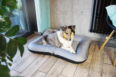 Ліжко для собак середніх порід 4L Textil KLEO, 90x70 см, водонепроникне, з блискавкою, темно-зелене/сіре