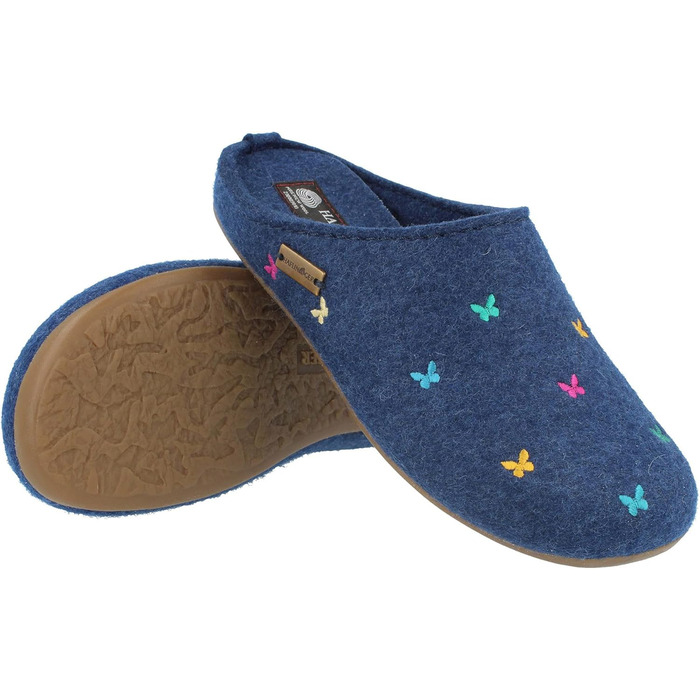 Фетрові домашні тапочки Haflinger Everest Farfalline з вишитими метеликами, 39 EU, колір джинс