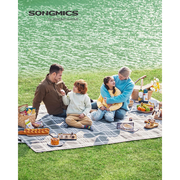 Пікнік-ковдра SONGMICS 300x200 см, водонепроникна, складана, для парку, саду, пляжу, сіро-біла