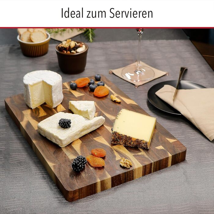 Дошка для нарізання з акації Gourmet, антисептична, двостороння, торцеве дерево, з соковідводом, 35x25x2.5 см, для нарізання та сервірування
