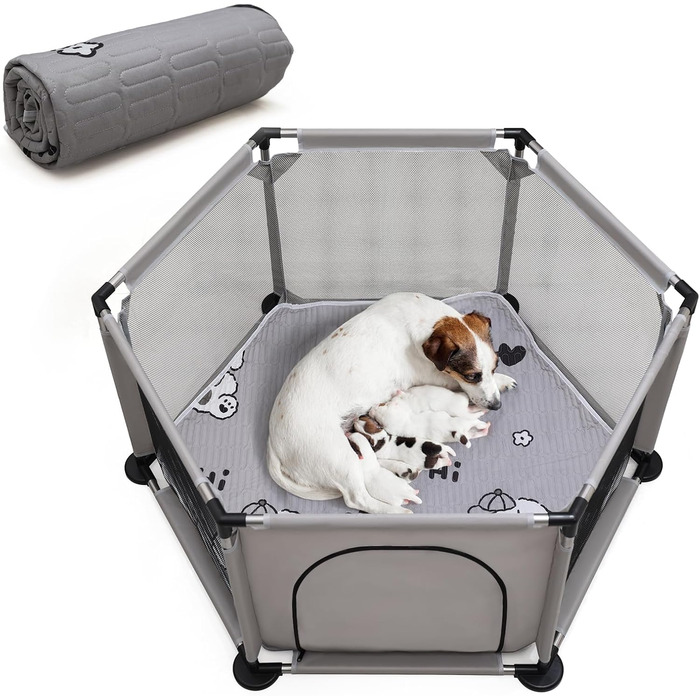 Кінець для цуценят у формі шестикутника, 122x65 см, сірий. Ігровий центр, манеж для цуценят, аксесуари для собак та цуценят
