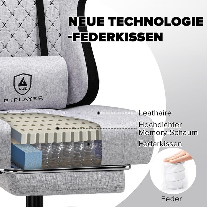 Ігровий крісло GTPLAYER з ергономічним дизайном, підлокітниками, що обертаються, та підніжкою (темно-сірий)