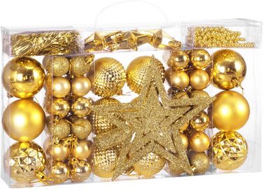 DEUBA® Новорічні кулі 66 шт. Ø 3-6 см, пластик, матові та глянцеві, прикраси для ялинки, золоті