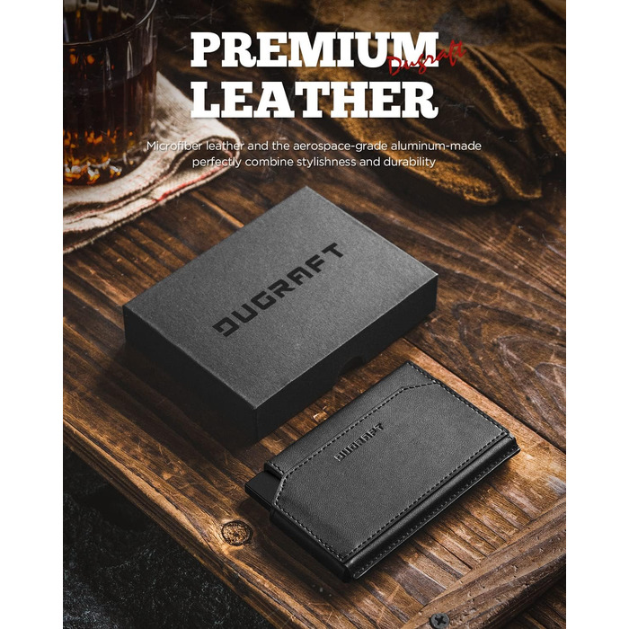 Чоловічий мінімалістичний гаманець Dugraft з віконцем для ID, RFID-захистом, на 5-8 карт та гроші, чорний