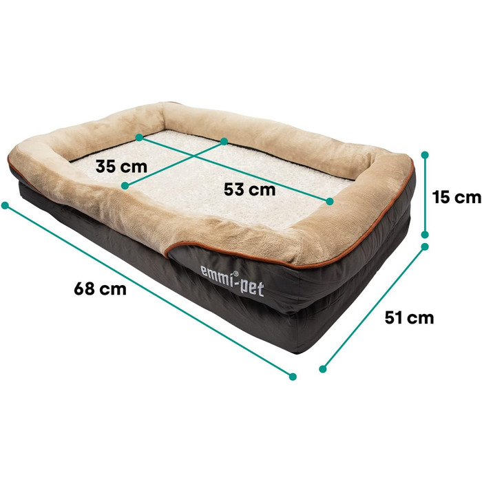 Ортопедичне ліжко для собак Emmi-pet – ергономічне диван для великих собак 120x85x25 см – миється, м'яке, з антиковзаючим покриттям, довговічне та дихаюче – адаптована форма для тіла (S (68x51 см))