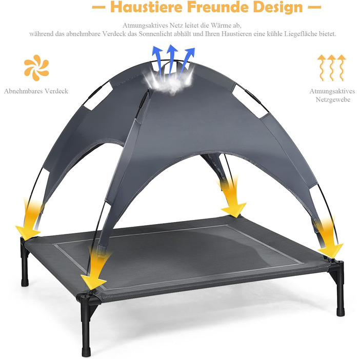 Підвищене ліжко для собак GYMAX знімним тентом, вологостійке та дихаюче, 90x81x86 см