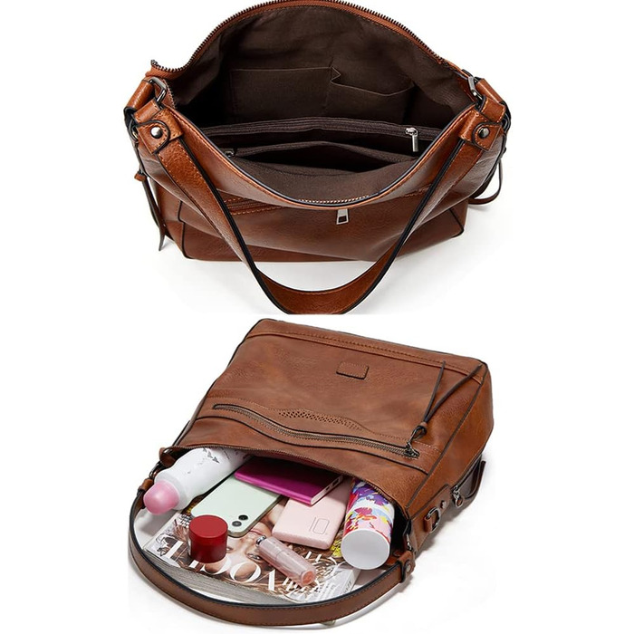 Сумка жіноча шкіряна (PU шкіра) через плече шопер Top-Griff елегантна коричнева Damen