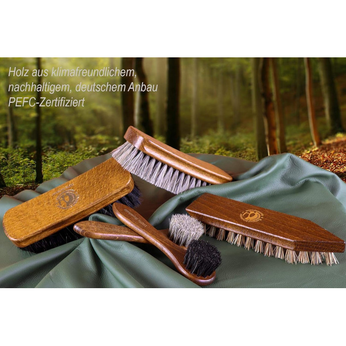 Premium Rosshaar Shoe Brush Shoe Care Set - 2 x Extra-Large Polishing Brushes - 2 x Rosshaar Application Brushes - 2 x Brand-Name Shoe Cream - Coconut Fiber Dirt Brush - Shoe Care Made in Germany