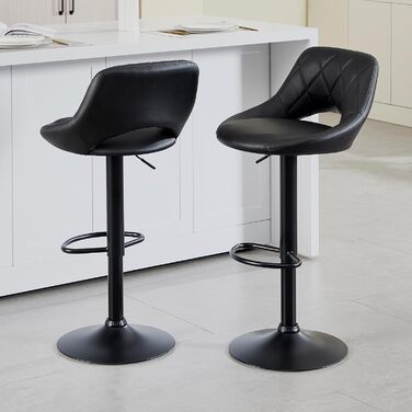 Chummaven 2-Piece Adjustable Bar Stools with Backrest - Faux Leather Kitchen Bar Stools with Chrome Footrest - Padded Barstools for Home Bar, Black