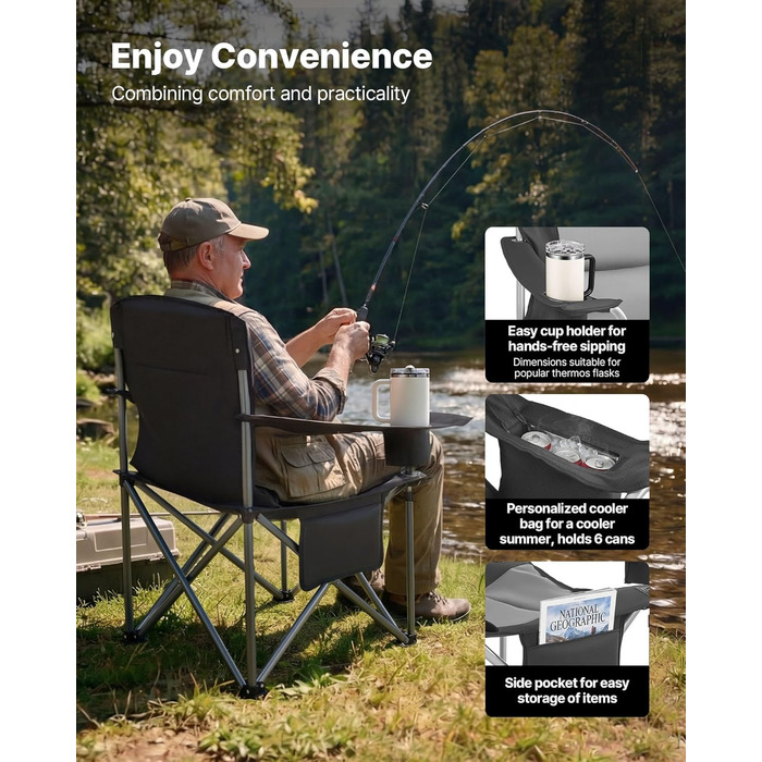 Складні кемпінгові крісла VEVOR 2 шт, надміцні (204 кг), з підлокотниками та підсклянником, для риболовлі та відпочинку на природі
