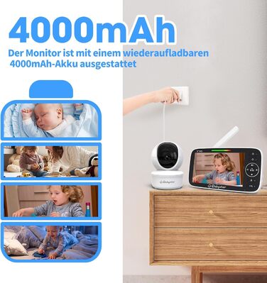 Дитячий відеоняня Babystar з камерою, 5 дюймів, 720P HD, без Wi-Fi, акумулятор 4000 mAh, Vox-функція, датчик температури, нічне бачення, 2-сторонній аудіо