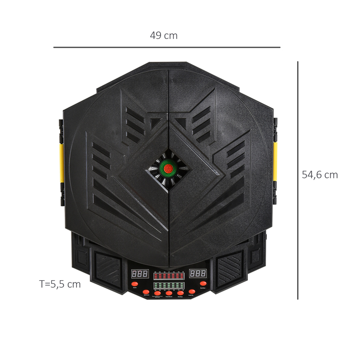 HOMCOM Електронна дартс-дошка Dartboard з дверцятами, 216 ігор, в комплекті 4 світлодіодних індикатори, 12 дротиків для до 8 гравців, ABS PP, 49x54,6x5,5 см