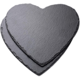 Slate Plates 20cm, Set of 2, Slate Serving Plates, Heart-Shaped Slate Serving Plate with Chalk Marker, Slate Hearts for Serving & Labeling
