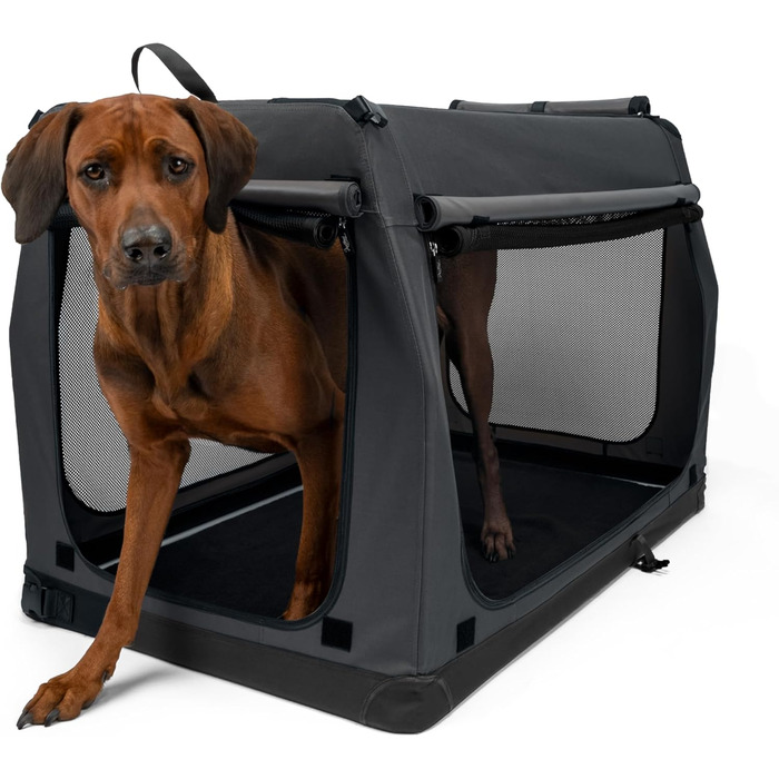 TrendPet TPX-Pro - Легка, розкладна переноска для собак з алюмінієвим каркасом (110 x 70 x 75 см, сіра)