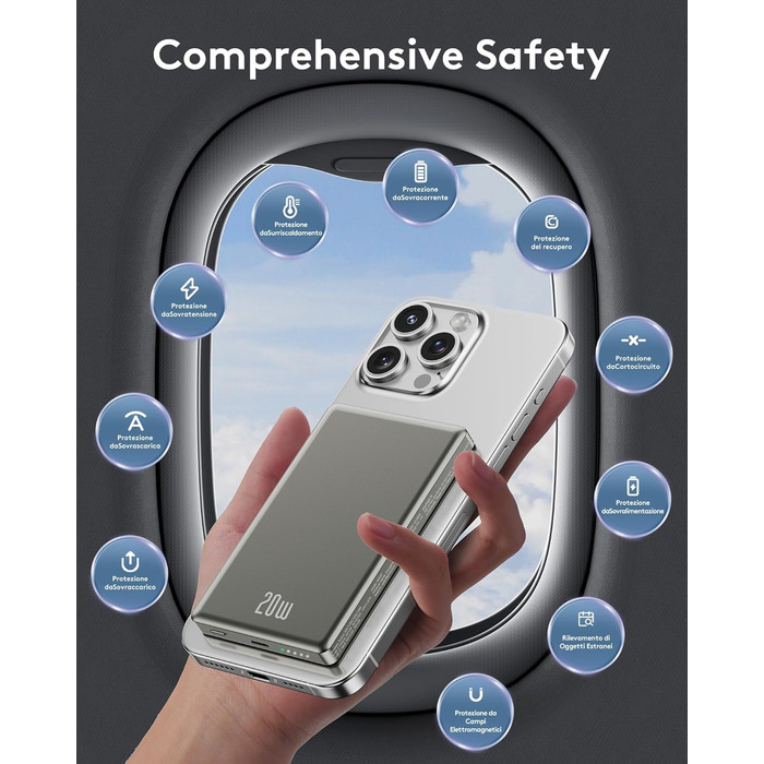 Power Bank Ntaanoo MagSafe 10000mAh для iPhone: Швидка зарядка 20W, Бездротове заряджання, Чорний (сірий)