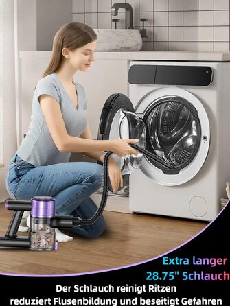 Бездротовий акумуляторний пилосос 45000 Па/500 Вт/45 хв з LED-дисплеєм та щіткою проти намотування, висувний шланг 73 см для твердих поверхонь, килимів, шерсті тварин, фіолетовий