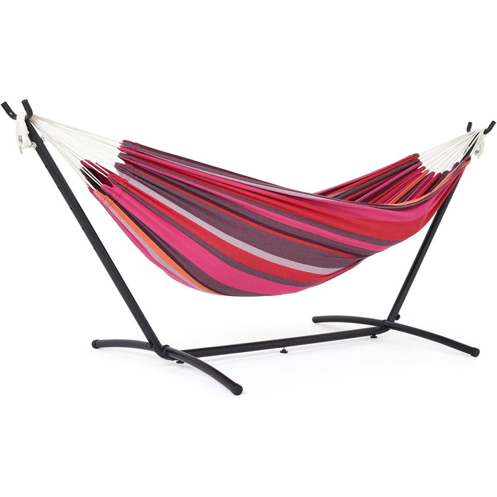 Hammock with stand, double cotton with stand for 2 people, portable outdoor & indoor patio, yard, garden, weight capacity up to 200 KG, Red