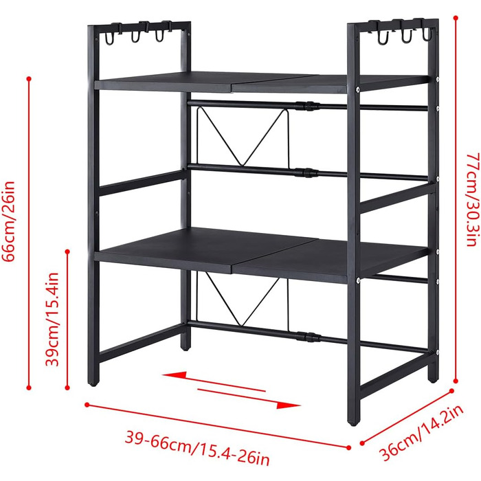Розширювана полиця для мікрохвильової печі, органайзер для кухні, підставка для фритюрниці, 3 яруси, чорний