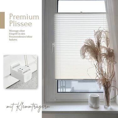 Home-Vision Premium Pleated Blinds, Custom-Made, for Interior Frames, Height, Fabric Color, and Profile Colors, Opaque Blind for Windows & Doors, Sunshade Roller in Various Widths (Clamp-on, Height 50-149 cm)