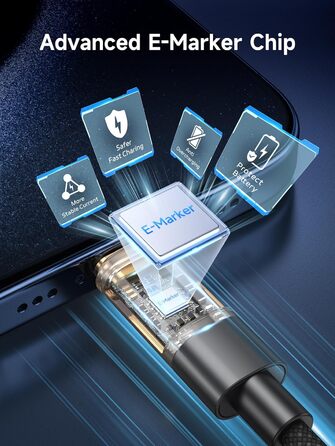 Кабель USB-C RAVIAD з підтримкою PD3.1: швидка зарядка, нейлон, 0.3м, 100W, чорний. Сумісний з iPhone, Galaxy, Pixel, iPad, MacBookAir