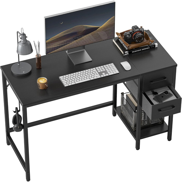 Cubiker 120x50cm Computer Desk with Drawers - Steel Frame, Industrial Design, White & Black