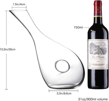 NUTRIUPS Wine Decanter, Red Wine Decanter, Lead-Free Crystal Wine Decanter, Decanter for Red Wine, Wine Decanter, Wine Decanter in Hollow Circle Shape, 0.9L Decanter Carafe for Wine Lovers (diagonal)