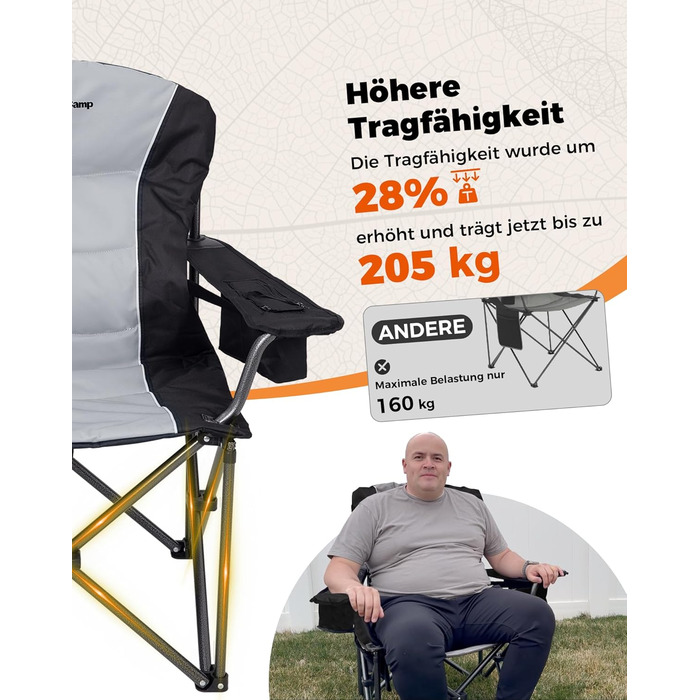 Крісло для кемпінгу KingCamp XXL, 205 кг, з регульованою спинкою, підстаканником та сумкою-холодильником