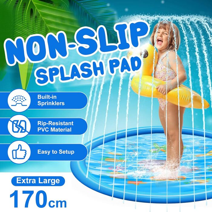 Водяна іграшка для дітей, килимок-спринклер 170см для активного відпочинку на вулиці, у саду, для собак та дітей від 2 років. Літній спринклер-килимок для ігор.