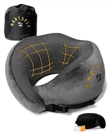 Подушка для шиї Memory Foam - Автомобільна та авіаційна, ергономічна, проти болю в шиї, для сну, для далеких перельотів, сірого кольору