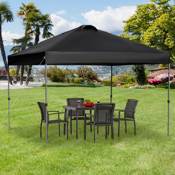 Outsunny Garden Gazebo 2.95x2.95m Folding Gazebo Pop-up with Stakes & Tie-Down Ropes Made of Oxford Fabric UV Protection Black