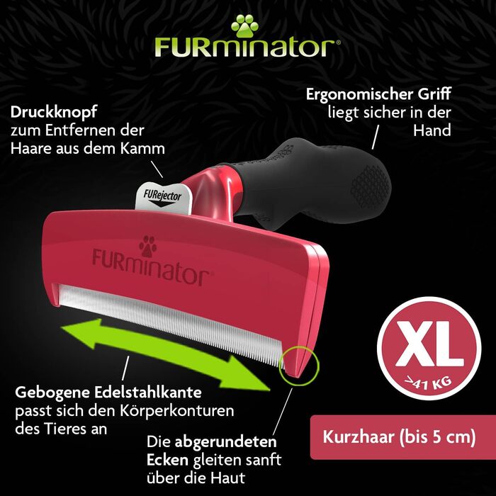 FURminator для собак XL: щітка для видалення підшерстка для великих собак, покращений дизайн (прозора, для короткошерстих)