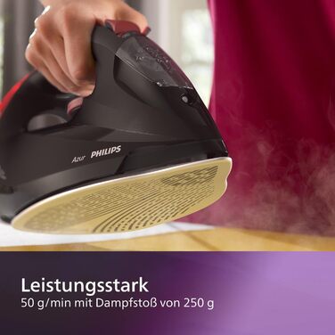 Праска Philips Azur GC4567/80, 2600 Вт, постійна подача пари 50 г/хв, паровий удар 250 г, підошва SteamGlide Advanced, чорна/червона