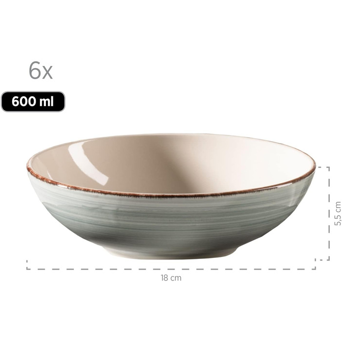 MÄSER 931875 Bel Tempo II, 18-piece tableware set for 6 people with a modern vintage look, hand-painted ceramic tableware, stoneware, smoky blue