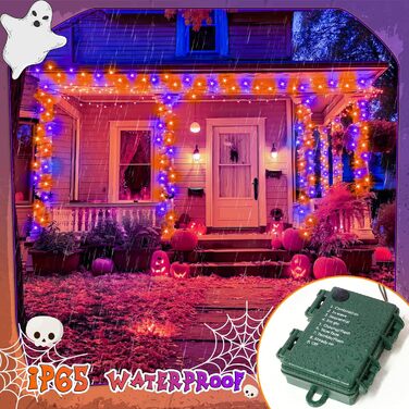 Гірлянда декоративна Halloween на 6 метрів, 60 LED, оранжево-фіолетова, USB/батарейки, таймер, вологостійка, для дому та саду