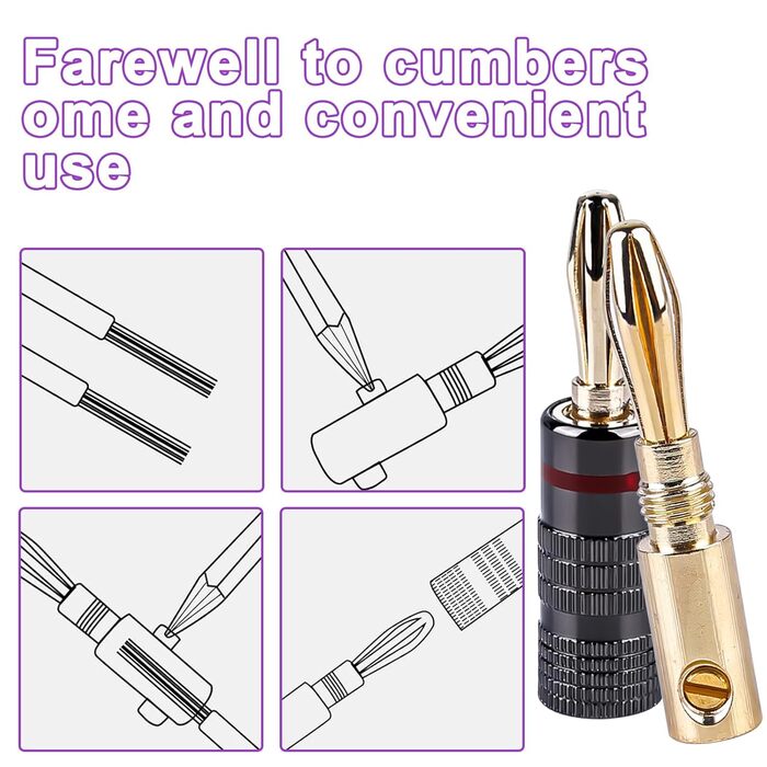 Бананові конектори Vegena (20 шт.) з 24K покриттям, 4 мм, для акустичних кабелів, підсилювачів, AV-ресиверів, домашнього кінотеатру