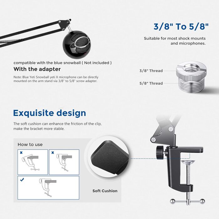 Тримач для мікрофону Neewer NW-35: регульований підвіс-кріплення для мікрофону, сумісний з Yeti, Quadcast та іншими