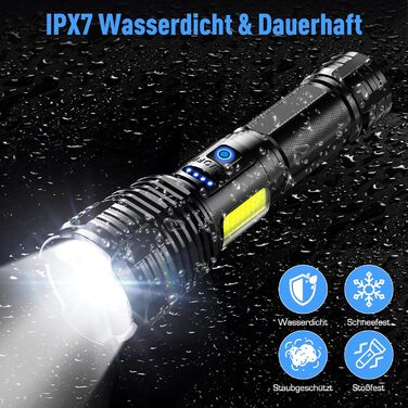 LED ліхтарик Sidark, 500000 люмен, водонепроникний IPX7, 9 режимів, Zoom, бічне світло, для кемпінгу та надзвичайних ситуацій