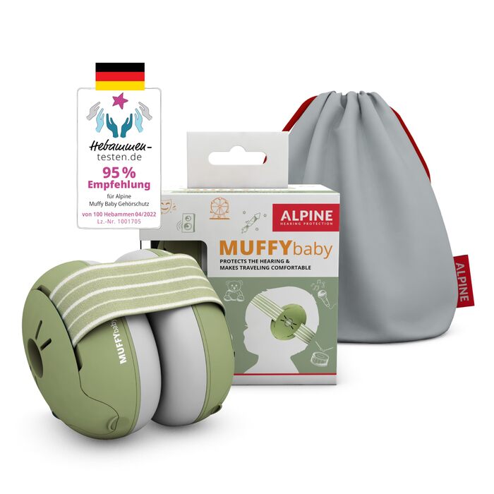 Захисні навушники Alpine Muffy Baby Klassik для дітей до 36 місяців - захист від шуму, антиковзне регульоване наголов'я, безпечні та сертифіковані в Німеччині, зелений колір
