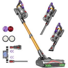 Бездротовий акумуляторний пилосос KIPMAX 50000Pa, 550W, 70 хвилин, 1.5L, з дисплеєм, антизаплутана щітка, 7-шаровий фільтр, 2 арома-пластини, для килимів, шерсті тварин, твердих поверхонь, золотий