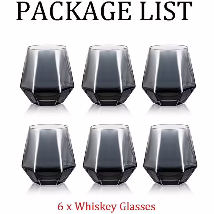 Diamond Whiskey Glasses 2-Piece Set, Tilted Scotch Glasses 300 Ml, Modern Look Whiskey Glasses for Men, Women, Dad, Husband, Friends, Glassware for Bourbon/Rum/Bar Tumbler, Smoke Gray 2