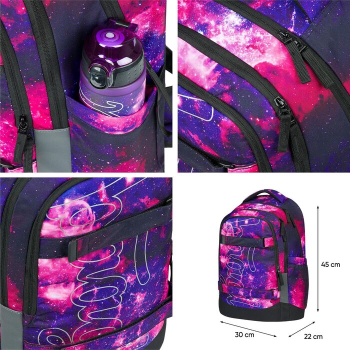 Шкільний рюкзак Baagl Set для хлопчиків та дівчаток-підлітків (5 предметів): рюкзак Skate MAX, пенал, спортивна сумка, бананка, ергономічний рюкзак, 30 л (Galaxy)