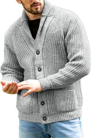 Чоловічий кардиган Runcati з грубого в'язання, з коміром-стійкою, з довгими рукавами, на ґудзиках, сірий, XL