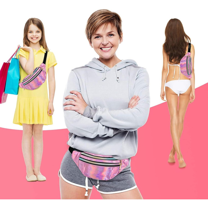 Сумка на пояс 80-х для жінок, лазерний стиль, блискітки, регульований ремінь, водонепроникна, для відпочинку, подорожей, туризму (фіолетова)