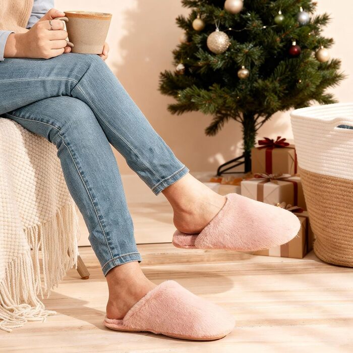 Жіночі плюшеві домашні тапочки Snug Leaves з штучним хутром та Memory Foam (36/37 EU, Рожеві)