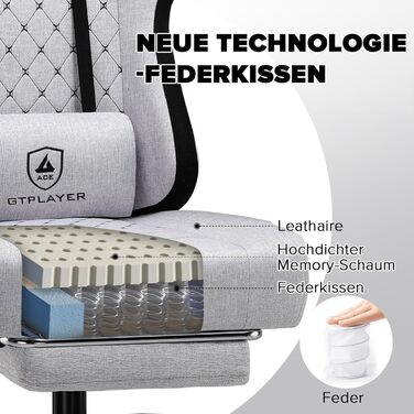 Ігровий крісло GTPLAYER з ергономічним дизайном, підлокітниками, що обертаються, та підніжкою (темно-сірий)