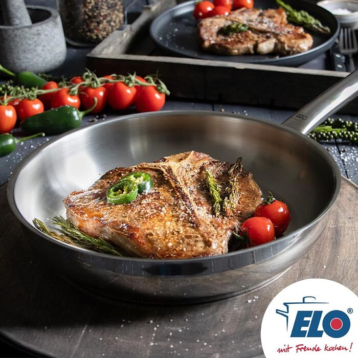 Пан для смаження ELO Profi Therm з нержавіючої сталі 24 см Gastro – високоякісна сковорода з капсульним дном – підходить для індукційних плит з ергономічною ручкою з нержавіючої сталі
