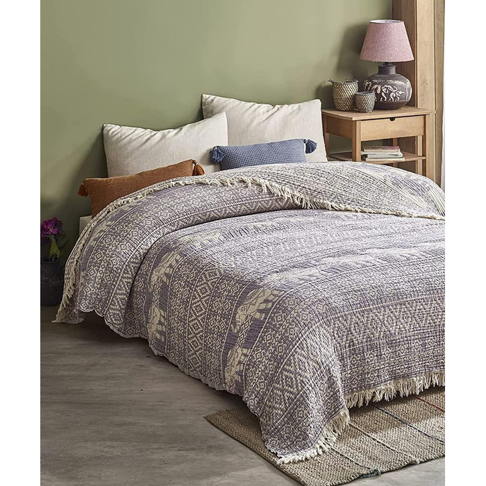 BOHORIA® Premium Muslin Throw Blanket 220x240cm Namaste | extra large | 100% Cotton | Throw for Sofa, Armchair & Bed | Cozy Blanket Sofa Blanket Wool Blanket Living Room Blanket (220 x 240 cm, Plum)