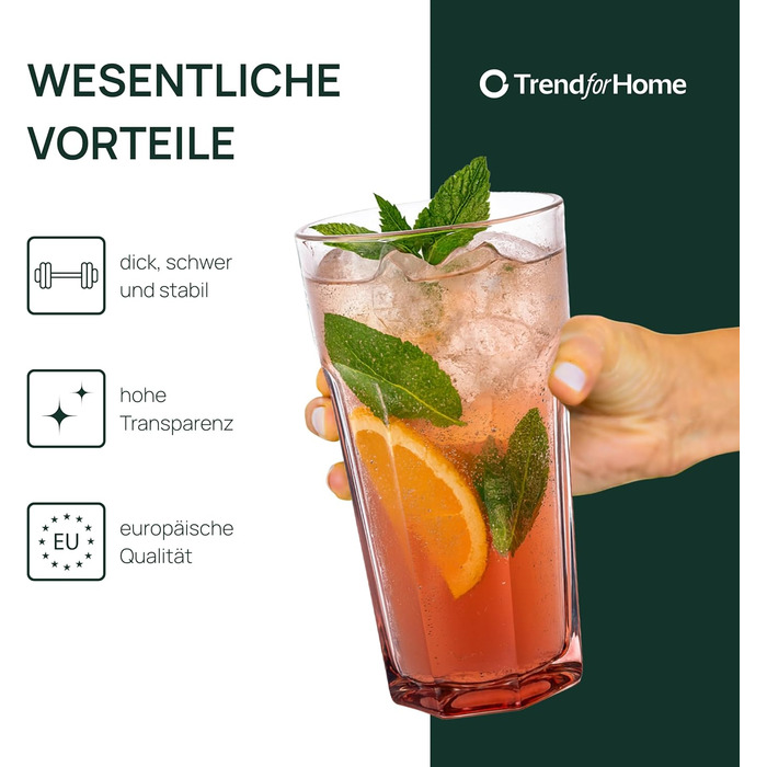 Бокали для коктейлів XXL Caipirinha Highball 630 мл, набір 6 шт. Alva – скляні стакани для лонг дринків, соку, кави, без свинцю, для мийки посуду, ефект акварелі
