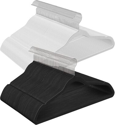 Плечики SONGMICS для одягу, 20 шт., велюрові, для сорочок, курток, костюмів, 41,5 см, обертовий гачок, чорний/білий, CRF026R20